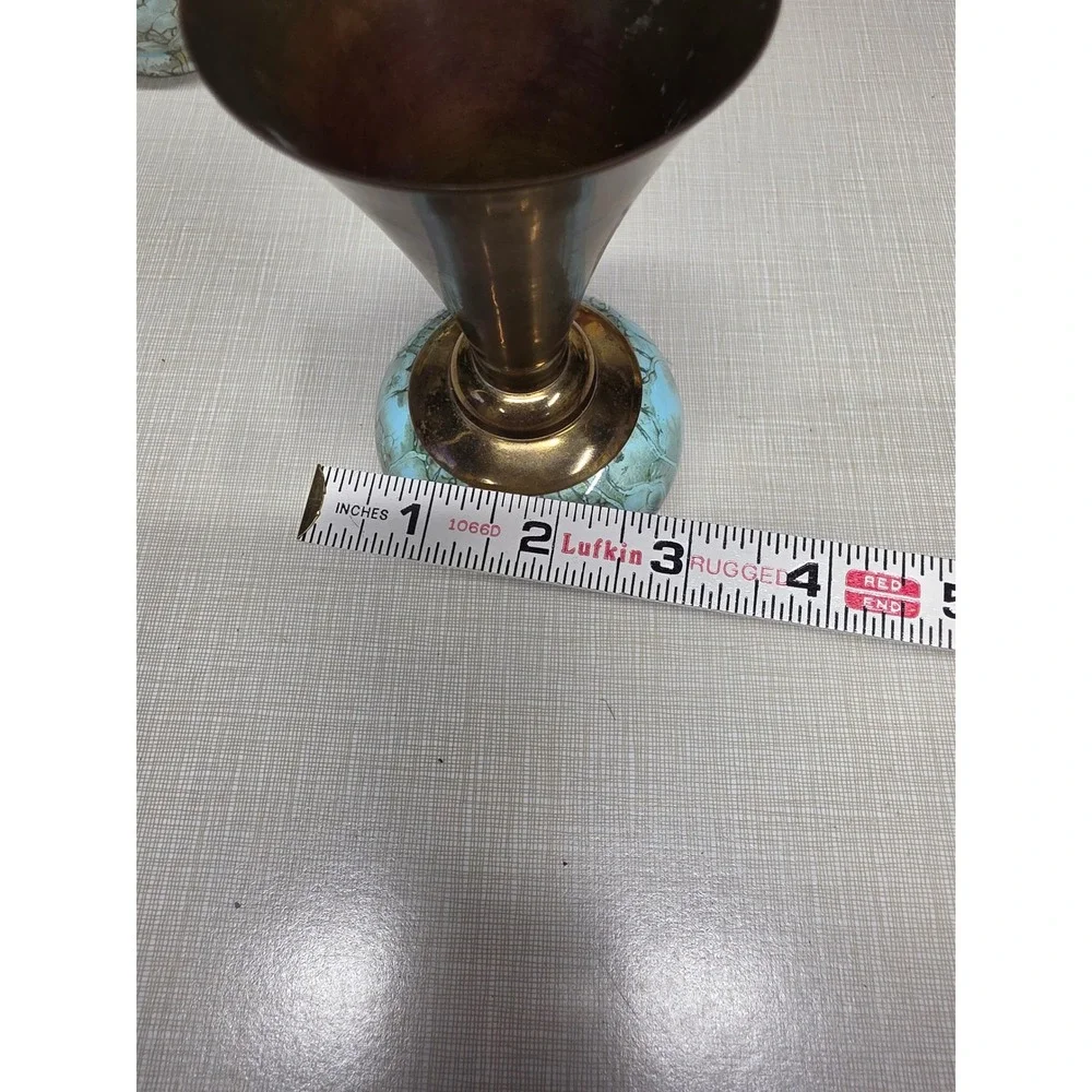 Vintage EB Holland Brass and Marbled Ceramic Bud Vases set of 2 Mid Century